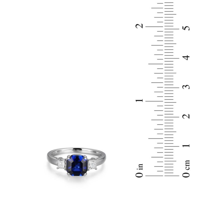 Rhodium Plated Sterling Silver Created Gemstone and 1/10 CTTW Lab Grown Diamond 3-Stone Ring