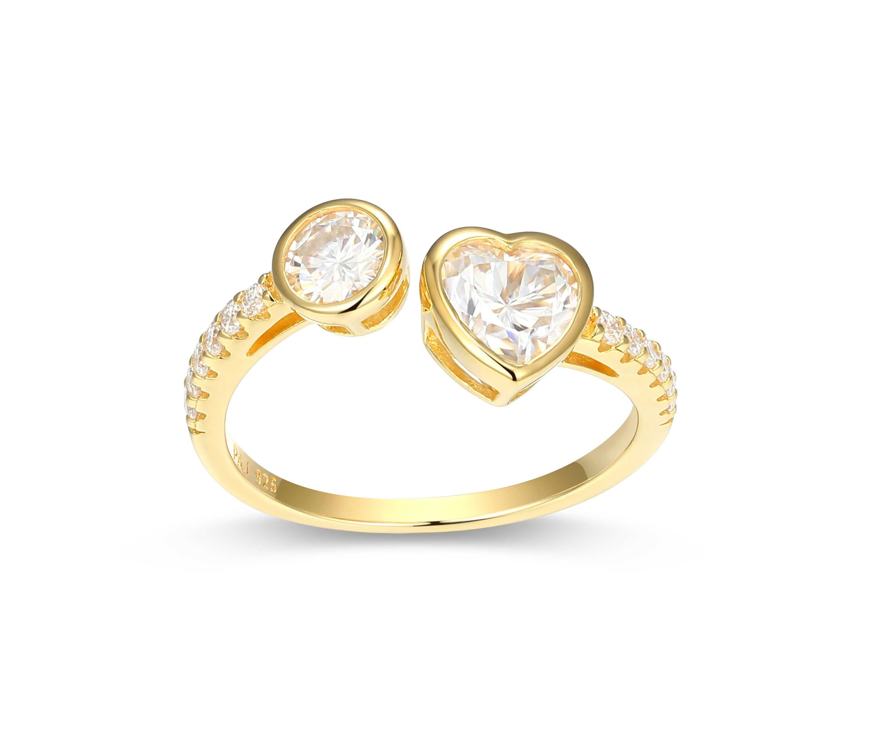 18K Yellow Gold or Rhodium Plated Sterling Silver Moissanite Heart Ring