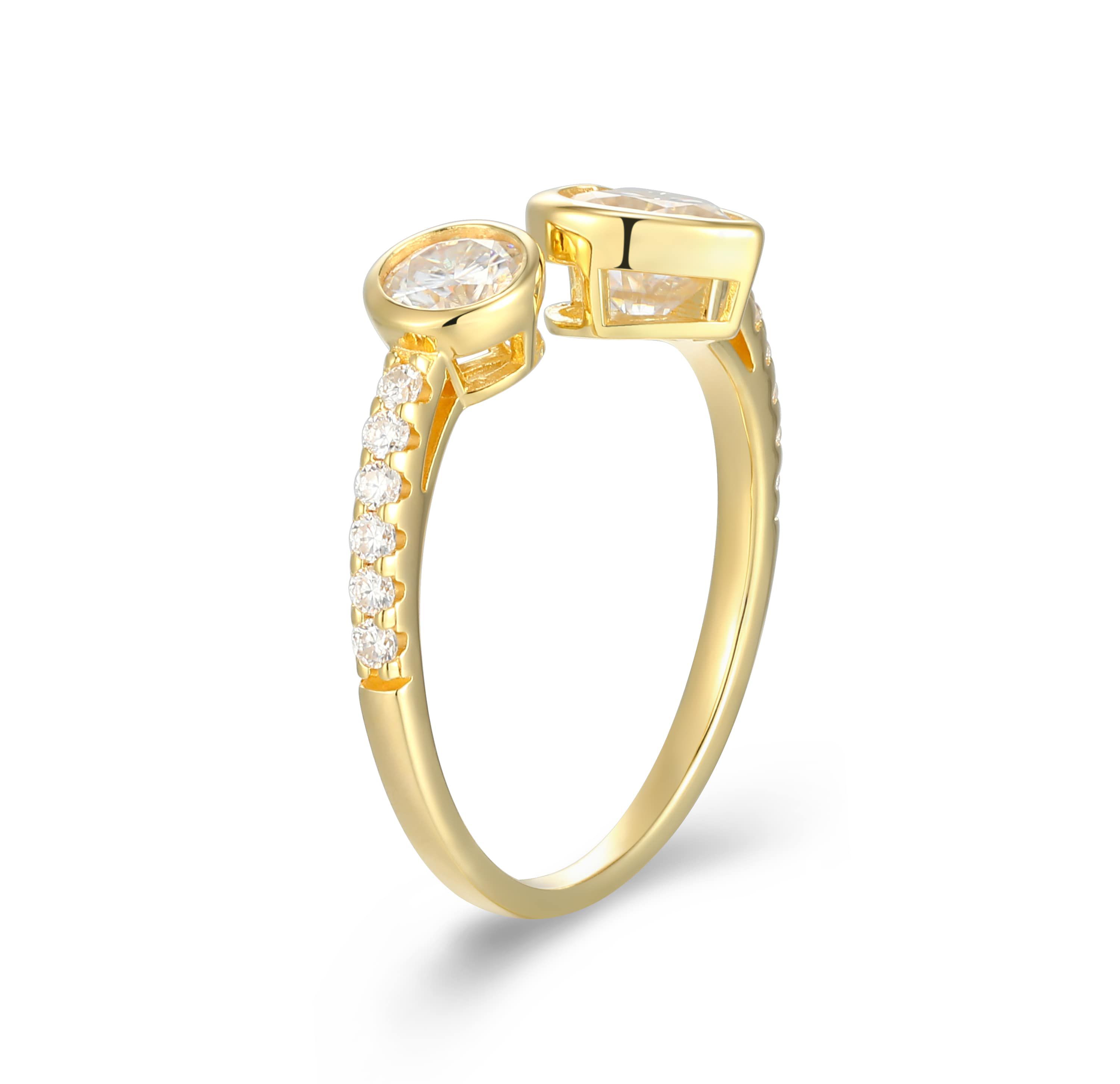 18K Yellow Gold or Rhodium Plated Sterling Silver Moissanite Heart Ring