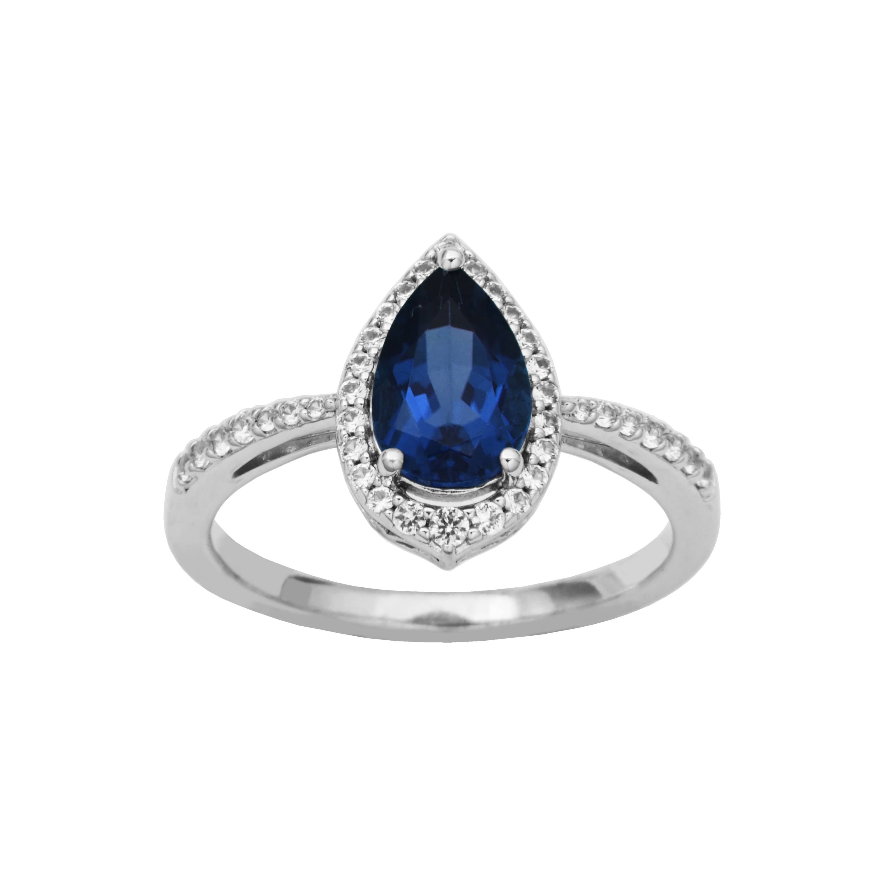 Rhodium Plated Sterling Silver Created Gemstone and 1/5 CTTW Lab Grown Diamond Halo Ring