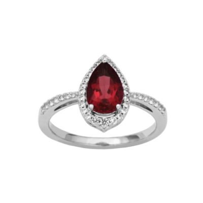 LuxLab Rhodium Plated Sterling Silver Created Gemstone and 1/5 CTTW Lab Grown Diamond Halo Ring, 9