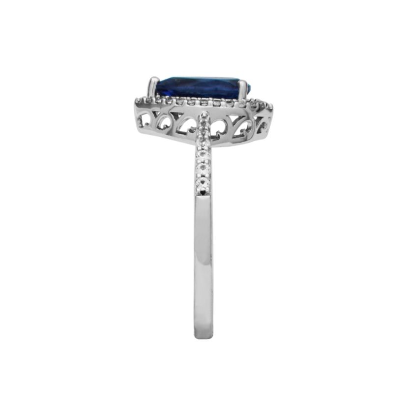 Rhodium Plated Sterling Silver Created Gemstone and 1/5 CTTW Lab Grown Diamond Halo Ring