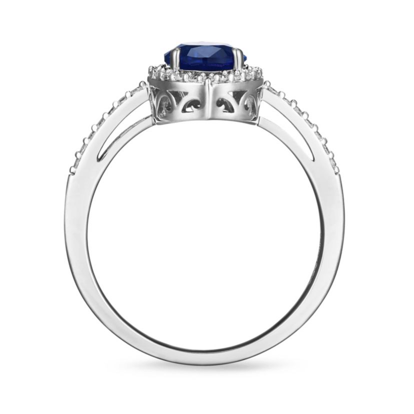 Rhodium Plated Sterling Silver Created Gemstone and 1/5 CTTW Lab Grown Diamond Halo Ring