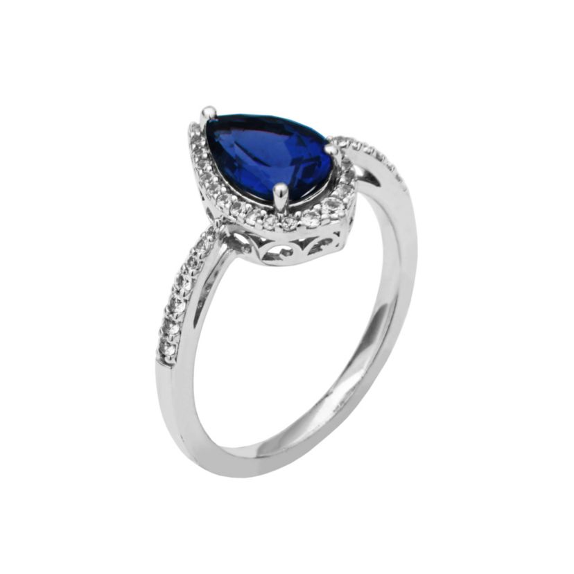 Rhodium Plated Sterling Silver Created Gemstone and 1/5 CTTW Lab Grown Diamond Halo Ring