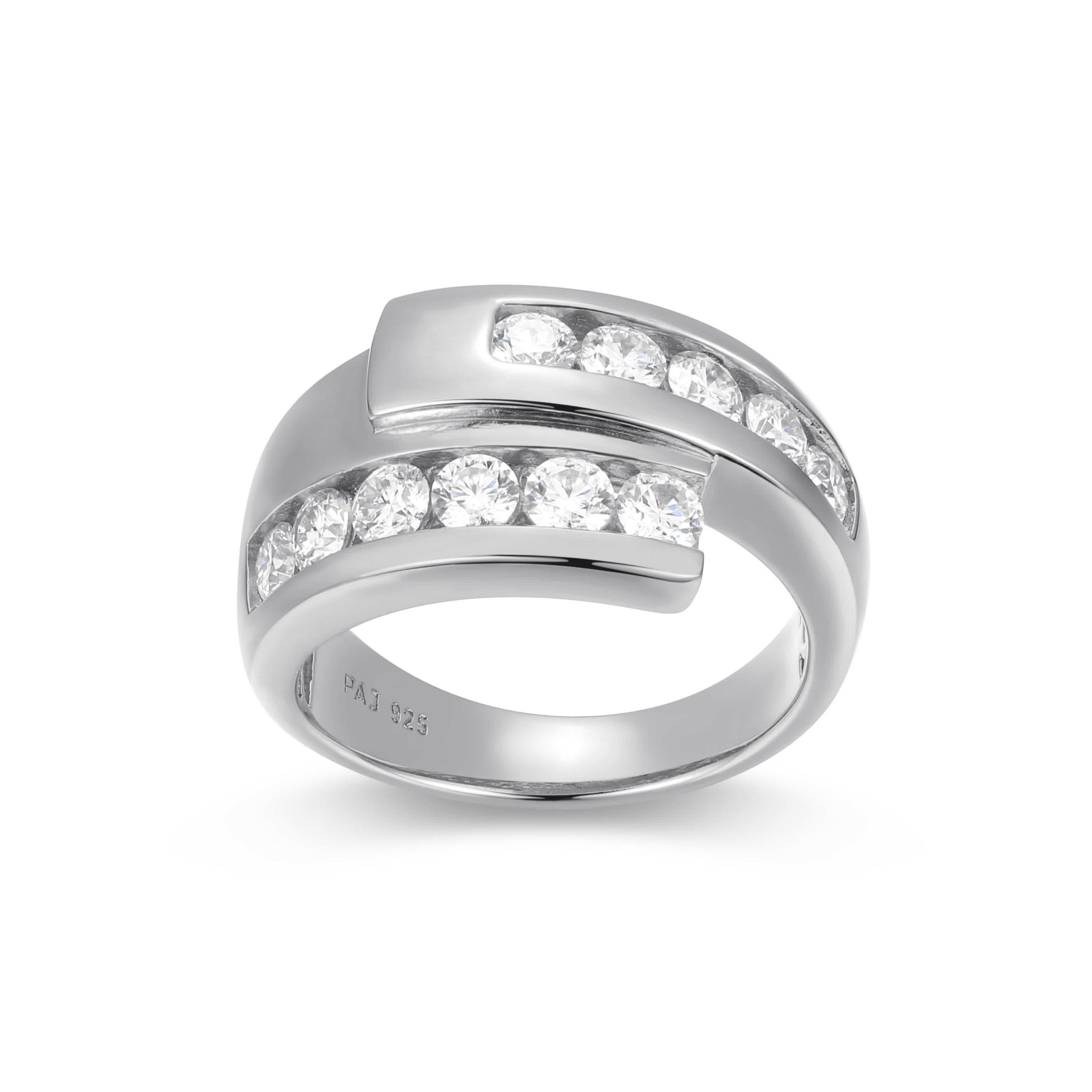18K Yellow Gold or Rhodium Plated Sterling Silver Moissanite Bypass Ring