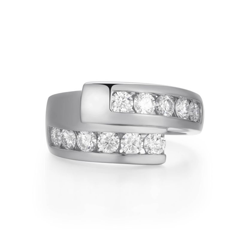 18K Yellow Gold or Rhodium Plated Sterling Silver Moissanite Bypass Ring