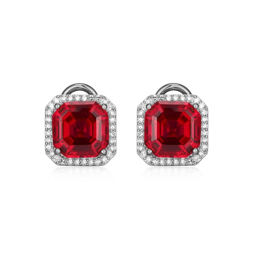 Rhodium Plated Sterling Silver Created Gemstone and 1/3 CTTW Lab Grown Diamond Stud Earrings