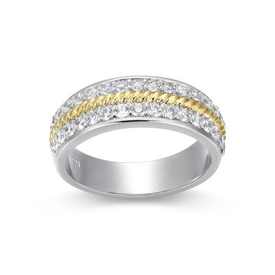 Aurealis 18K Yellow Gold and Rhodium Plated Sterling Silver Moissanite Two-Tone Band Ring