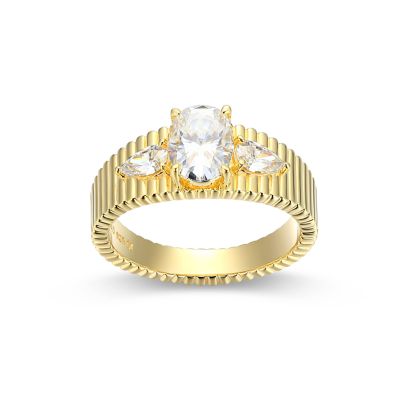 Aurealis Lab Created 18K Yellow Gold Plated Sterling Silver Women's Created Moissanite Ribbed Statement Ring