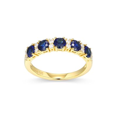 Aurealis Lab Created 18K Yellow Gold Plated Sterling Silver Women's Created Sapphire or Ruby and Moissanite Ring