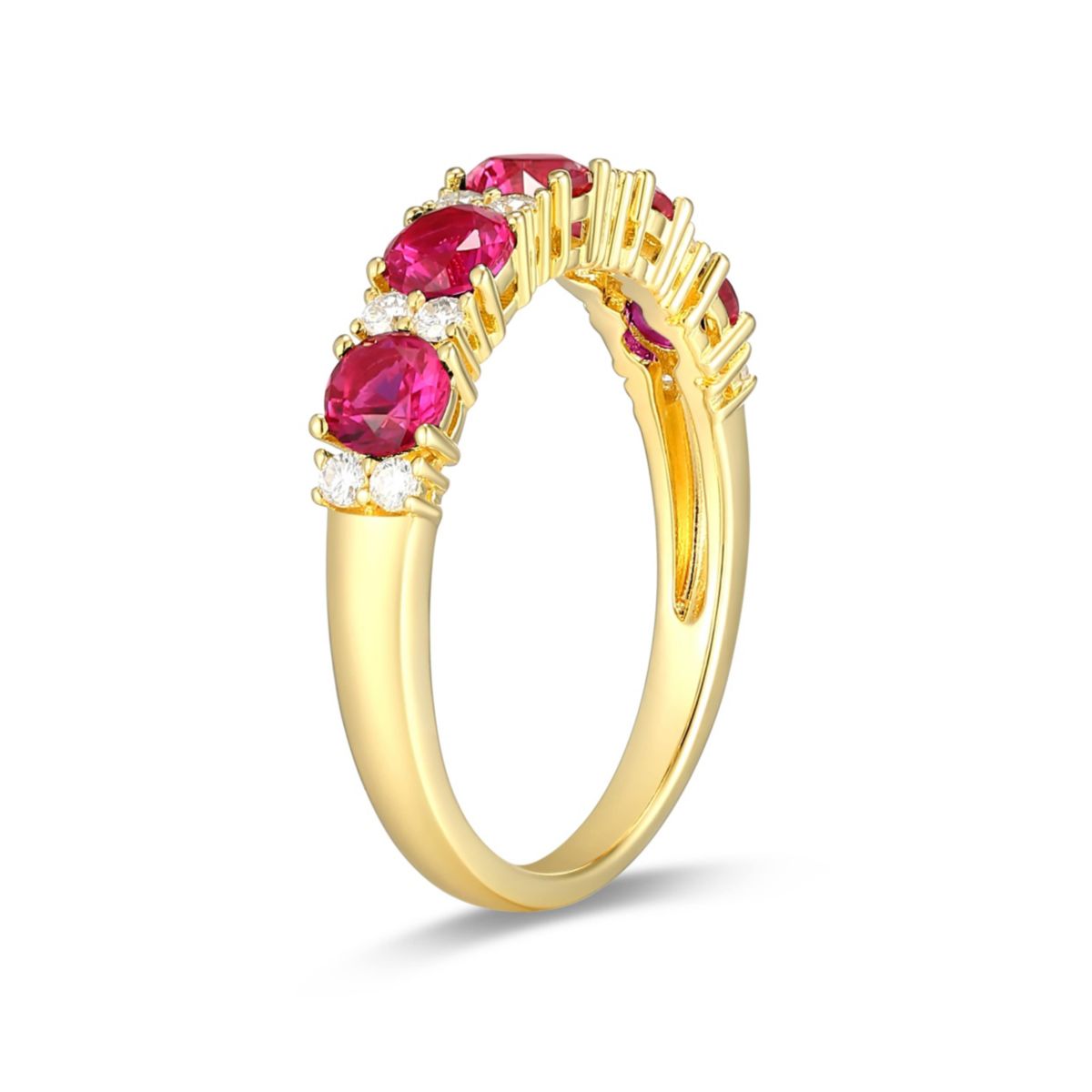 Lab Created 18K Yellow Gold Plated Sterling Silver Womens Created Sapphire or Ruby and Moissanite Ring