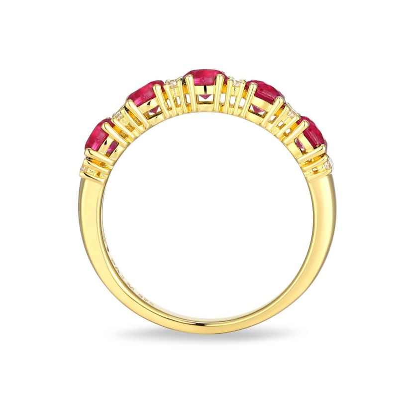 Lab Created 18K Yellow Gold Plated Sterling Silver Womens Created Sapphire or Ruby and Moissanite Ring