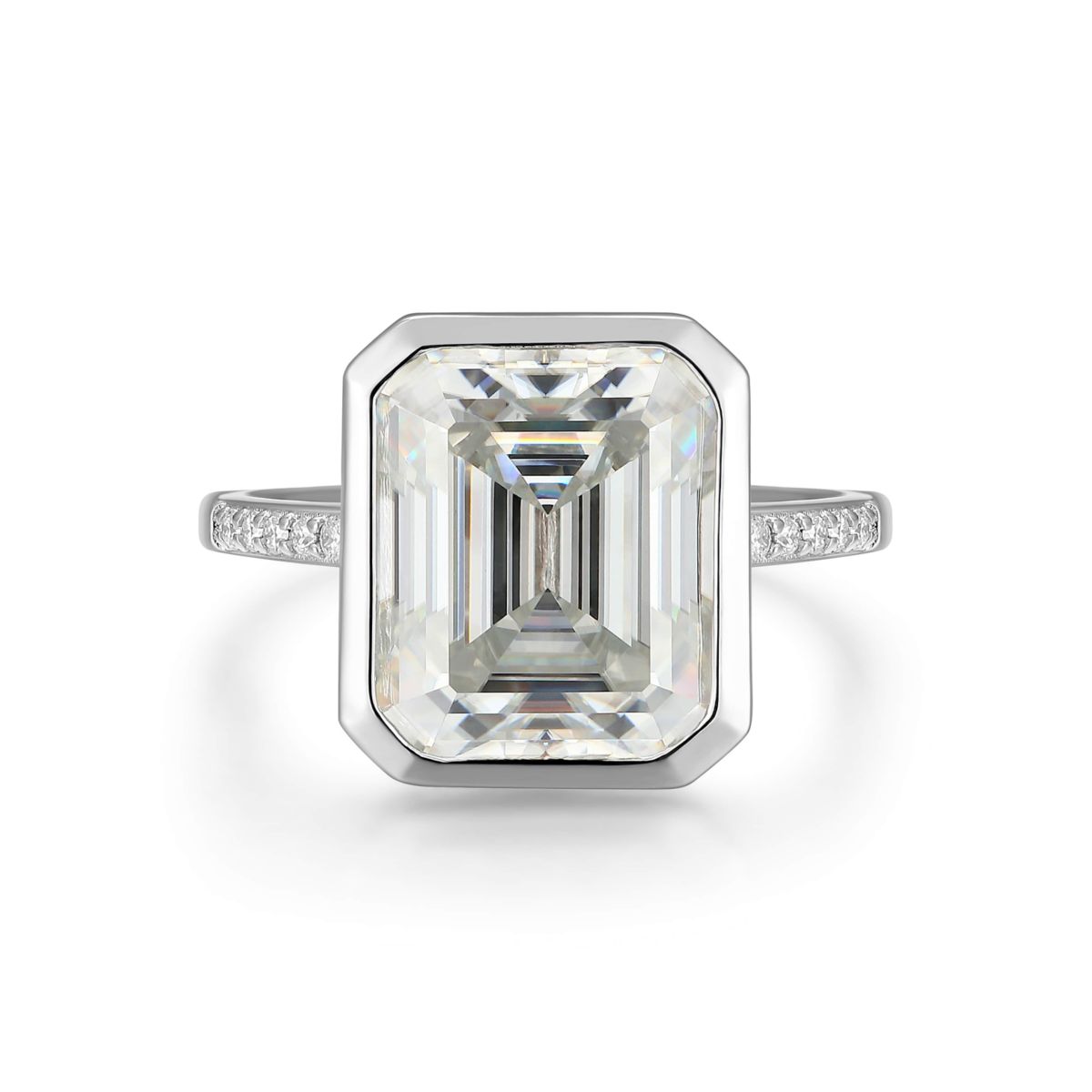 Lab Created Rhodium Plated Sterling Silver Womens Created Moissanite Pavé Band Statement RIng