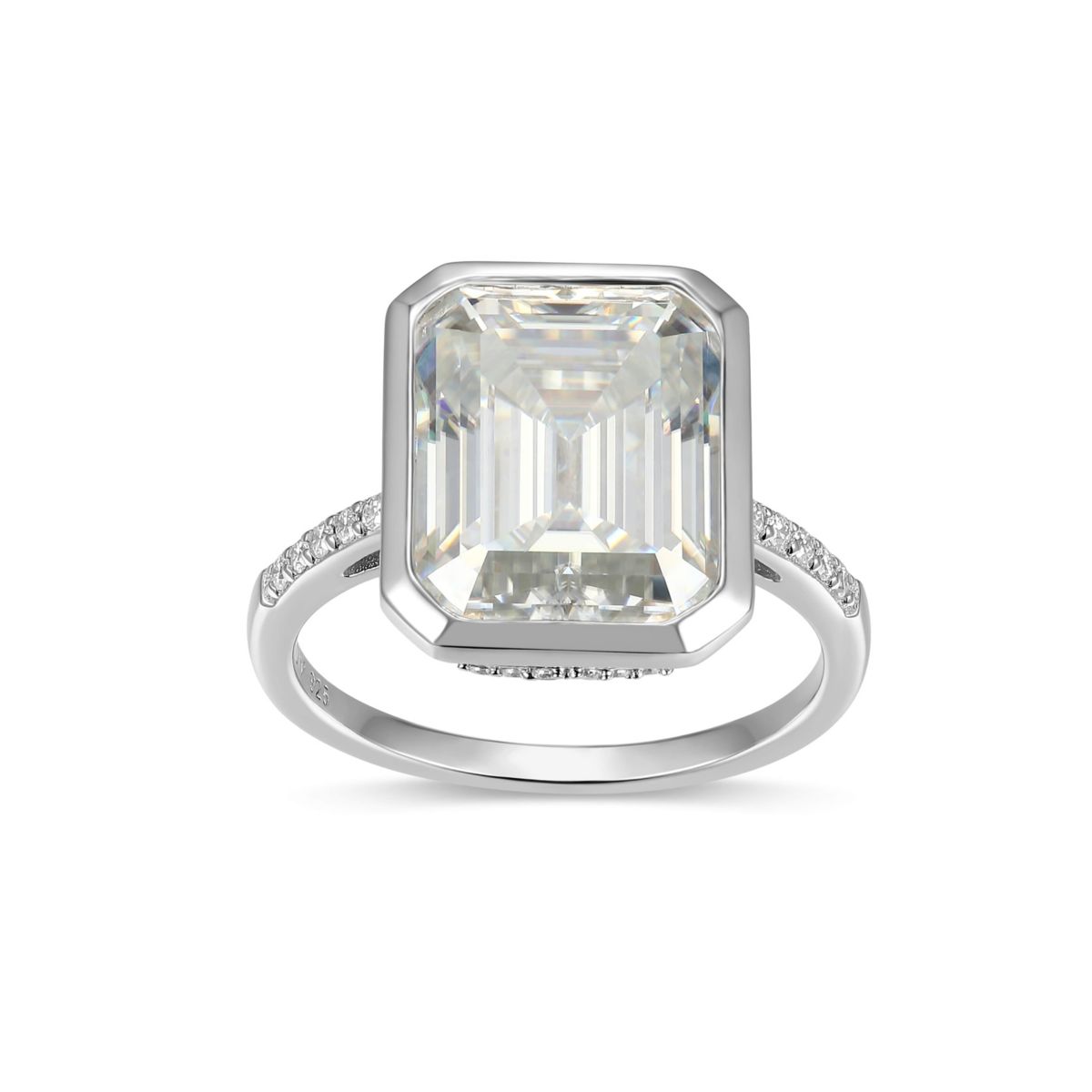 Lab Created Rhodium Plated Sterling Silver Womens Created Moissanite Pavé Band Statement RIng