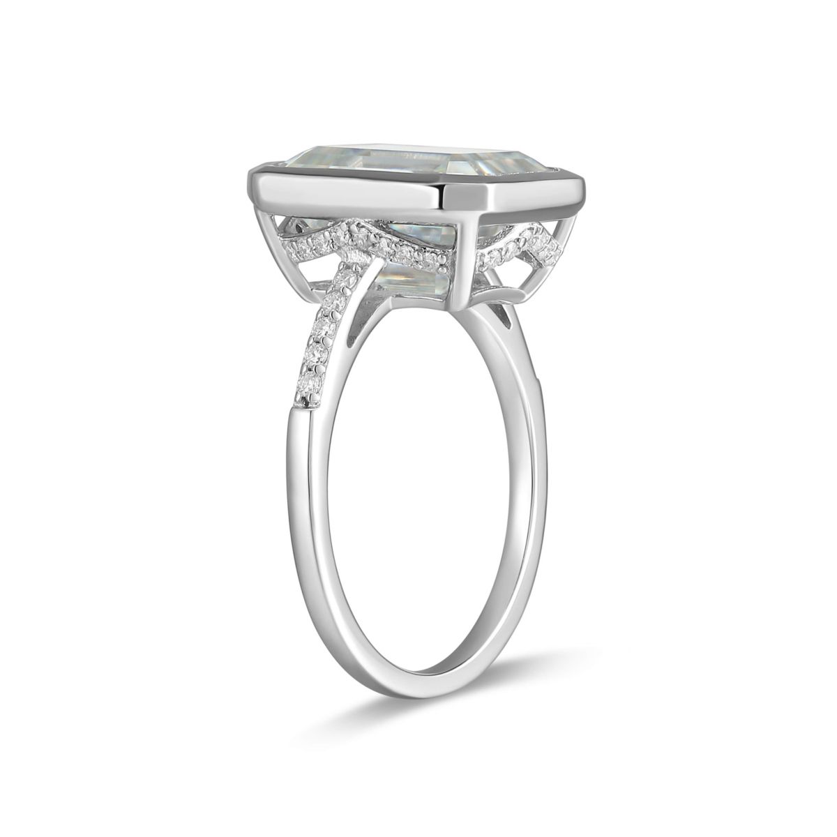 Lab Created Rhodium Plated Sterling Silver Womens Created Moissanite Pavé Band Statement RIng