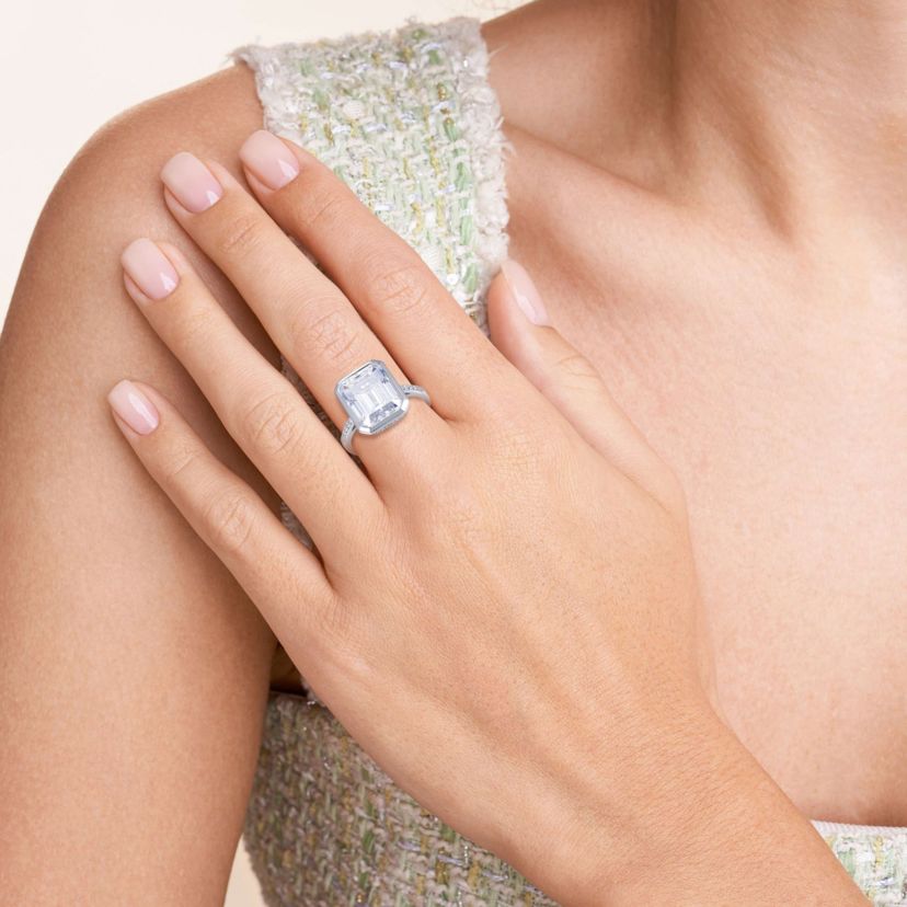 Lab Created Rhodium Plated Sterling Silver Womens Created Moissanite Pavé Band Statement RIng