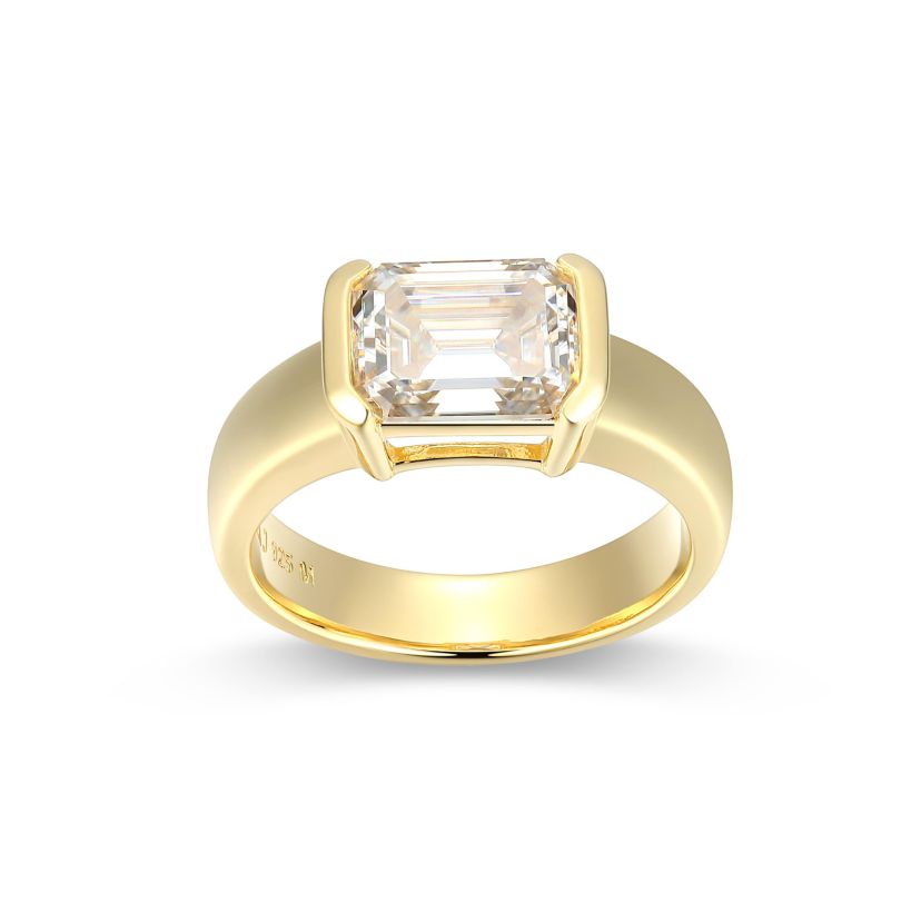 Lab Created 18K Yellow Gold Plated Sterling Silver Womens Created Moissanite Statement Ring