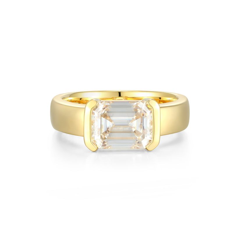 Lab Created 18K Yellow Gold Plated Sterling Silver Womens Created Moissanite Statement Ring