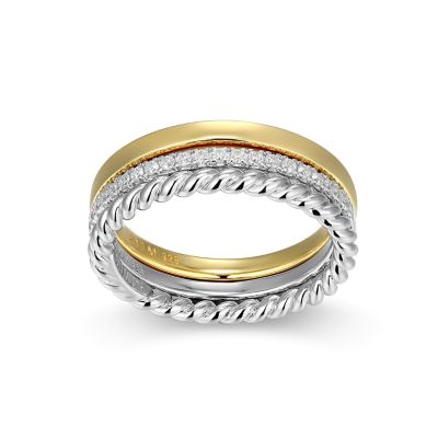 Aurealis Lab Created 18K Yellow Gold and Rhodium Plated Sterling Silver Women's Created Moissanite Stackable Rings