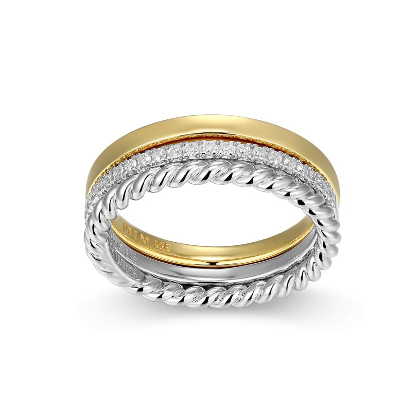 Lab Created 18K Yellow Gold and Rhodium Plated Sterling Silver Womens Created Moissanite Stackable Rings