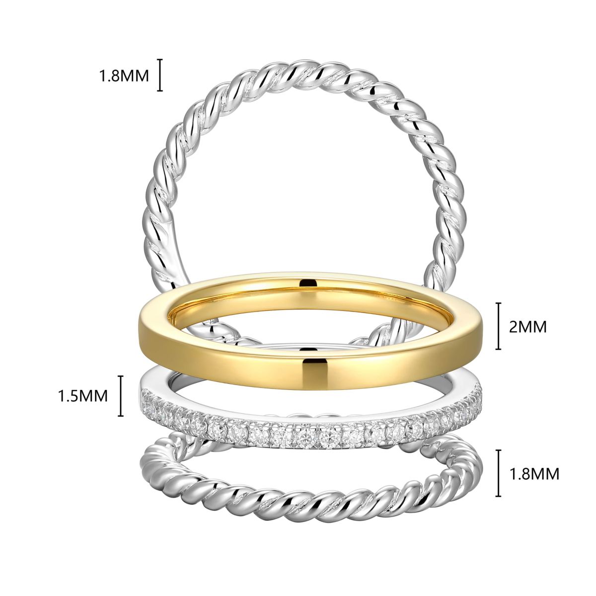 Lab Created 18K Yellow Gold and Rhodium Plated Sterling Silver Womens Created Moissanite Stackable Rings