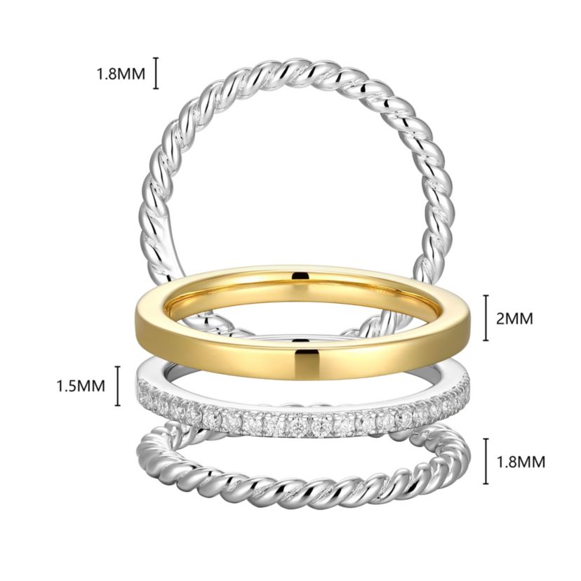 Lab Created 18K Yellow Gold and Rhodium Plated Sterling Silver Womens Created Moissanite Stackable Rings