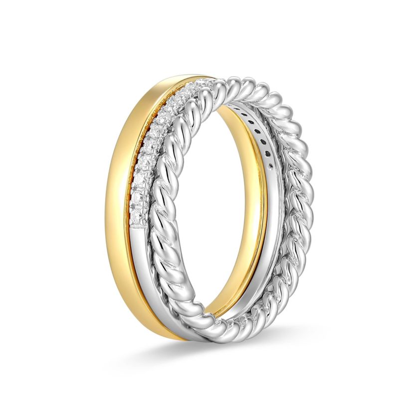 Lab Created 18K Yellow Gold and Rhodium Plated Sterling Silver Womens Created Moissanite Stackable Rings
