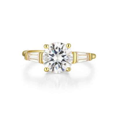 Aurealis Lab Created 18K Yellow Gold Plated Sterling Silver Women's Created Moissanite Three-stone Engagement Ring