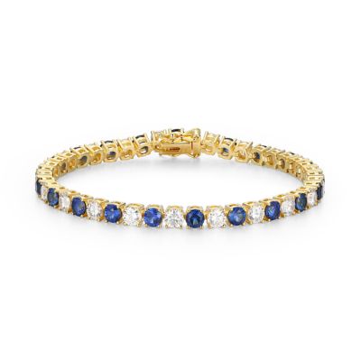 Aurealis Lab Created 18K Yellow Gold Plated Sterling Silver Women's Created Ruby or Sapphire and Moissanite Tennis Bracelet, 7 in
