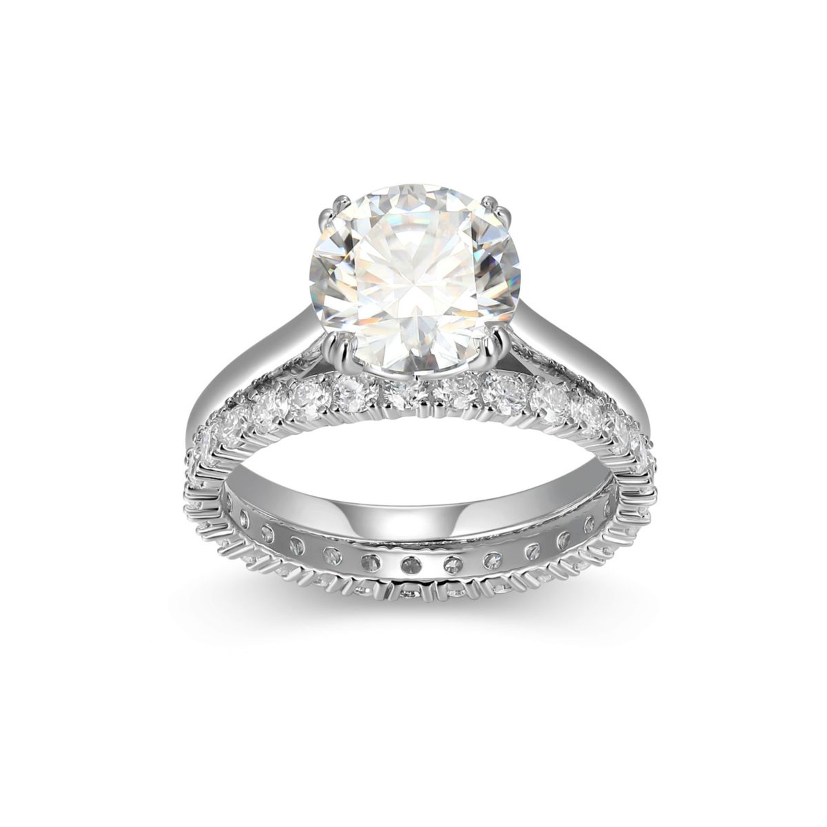 Lab Created Rhodium Plated Sterling Silver Womens Created Moissanite Pavé Band Stacked Rings