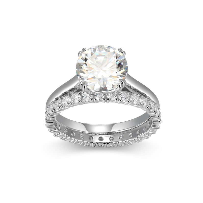 Lab Created Rhodium Plated Sterling Silver Womens Created Moissanite Pavé Band Stacked Rings