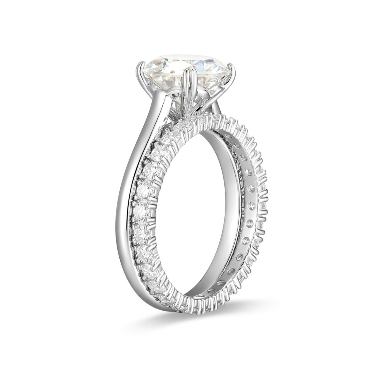 Lab Created Rhodium Plated Sterling Silver Womens Created Moissanite Pavé Band Stacked Rings