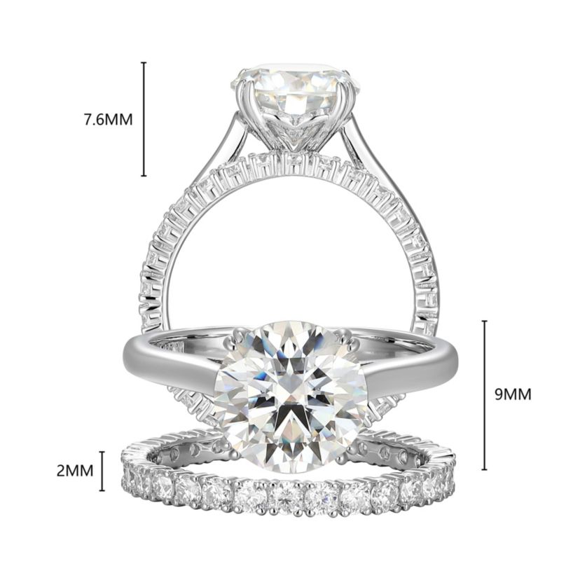 Lab Created Rhodium Plated Sterling Silver Womens Created Moissanite Pavé Band Stacked Rings