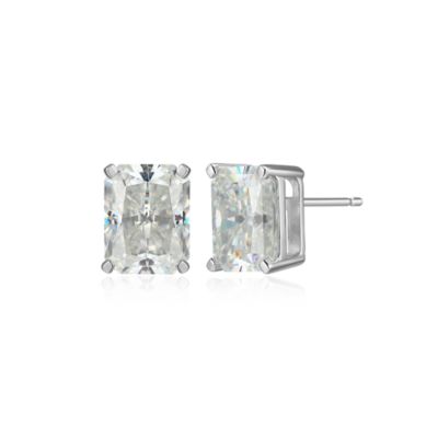 Aurealis Lab Created 4.46 cttw Moissanite Emerald Cut Stud Earrings 18K Yellow Gold or Platinum Plated Sterling Silver