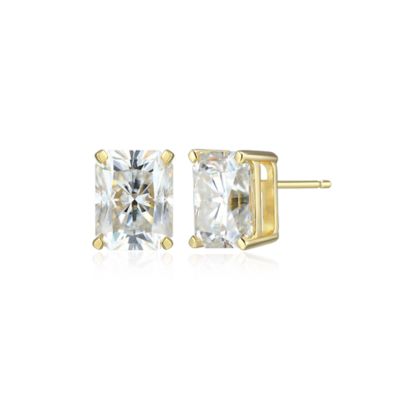 Aurealis Lab Created 4.46 cttw Moissanite Emerald Cut Stud Earrings 18K Yellow Gold or Platinum Plated Sterling Silver