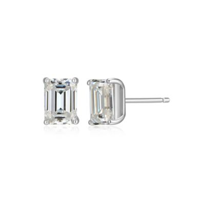 Aurealis Lab Created 1.96 cttw Moissanite Emerald Cut Stud Earrings 18K Yellow Gold or Platinum Plated Sterling Silver