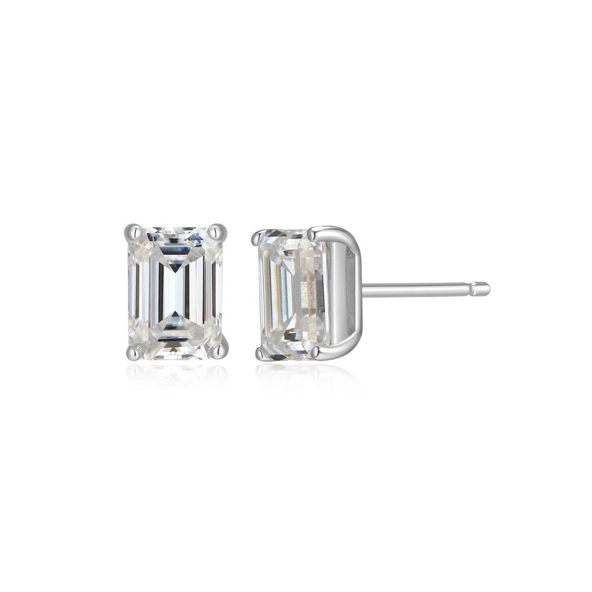 Lab Created 1.96 cttw Moissanite Emerald Cut Stud Earrings 18K Yellow Gold or Platinum Plated Sterling Silver