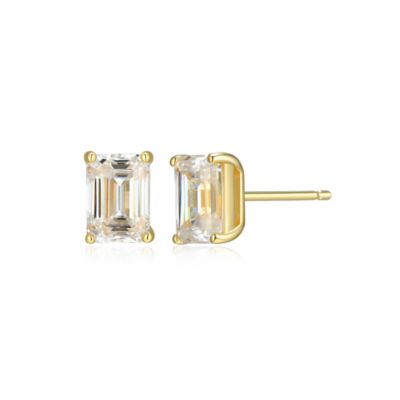 Aurealis Lab Created 1.96 cttw Moissanite Emerald Cut Stud Earrings 18K Yellow Gold or Platinum Plated Sterling Silver