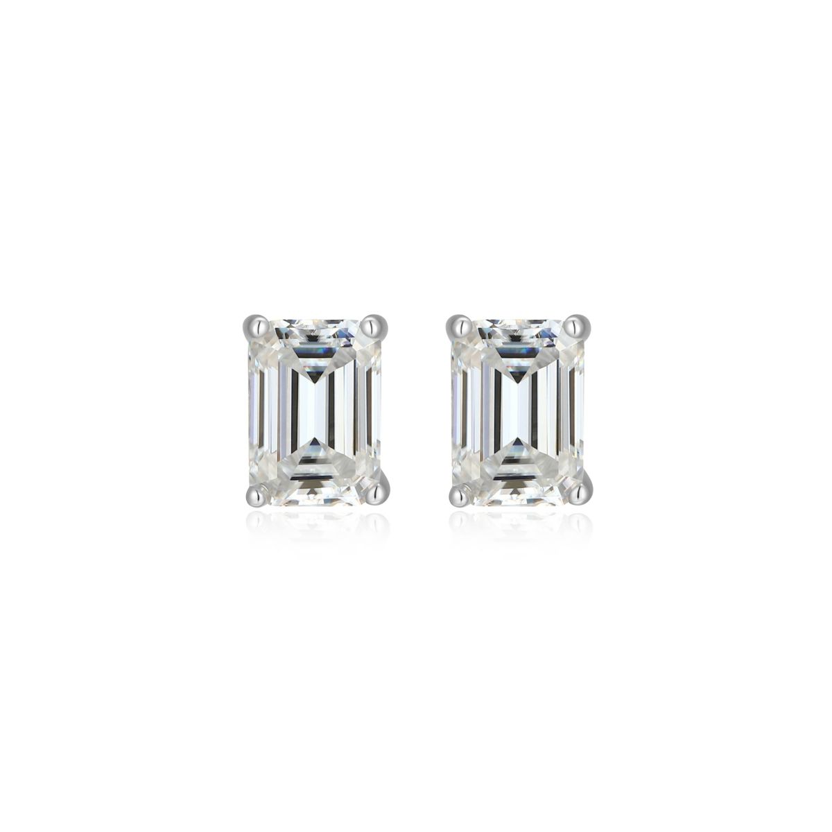Lab Created 1.96 cttw Moissanite Emerald Cut Stud Earrings 18K Yellow Gold or Platinum Plated Sterling Silver