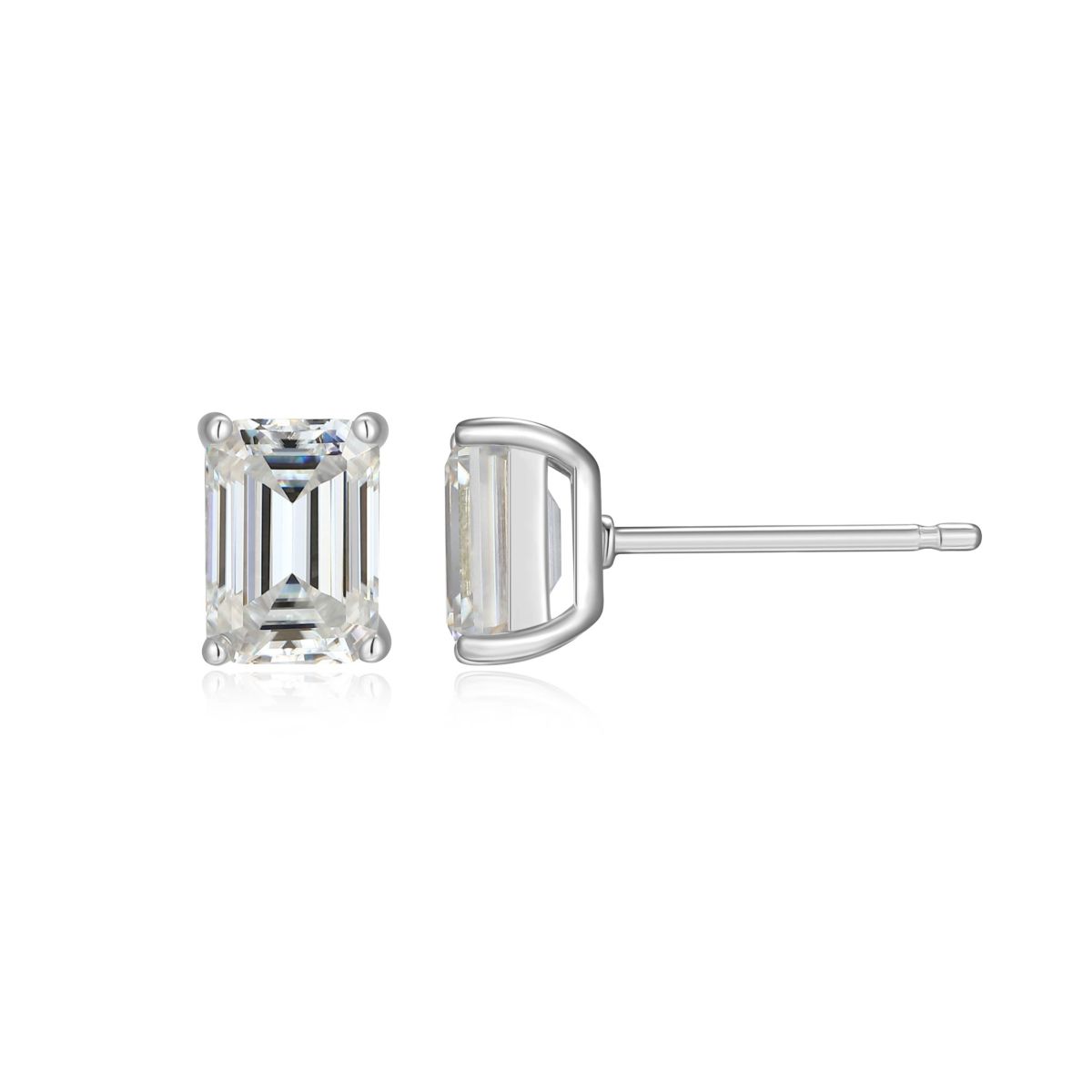 Lab Created 1.96 cttw Moissanite Emerald Cut Stud Earrings 18K Yellow Gold or Platinum Plated Sterling Silver