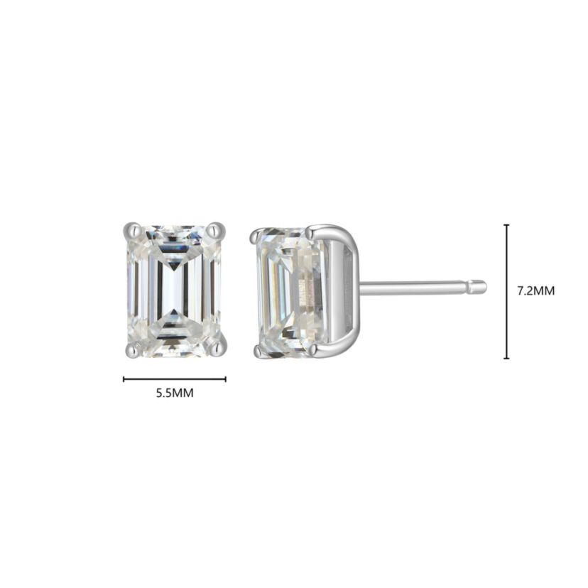 Lab Created 1.96 cttw Moissanite Emerald Cut Stud Earrings 18K Yellow Gold or Platinum Plated Sterling Silver