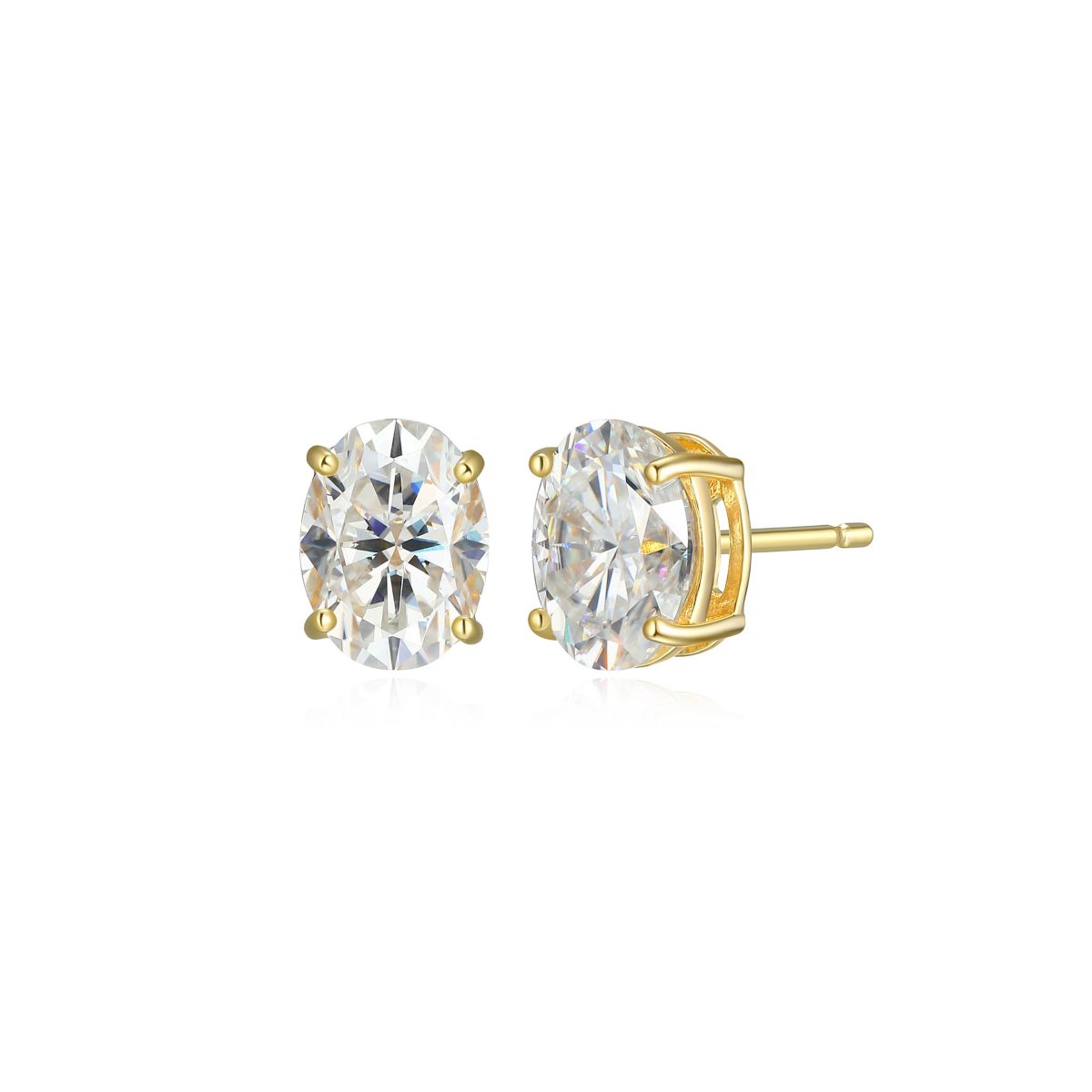 Lab Created 2.64 cttw Moissanite Oval Stud Earrings 18K Yellow Gold or Platinum Plated Sterling Silver