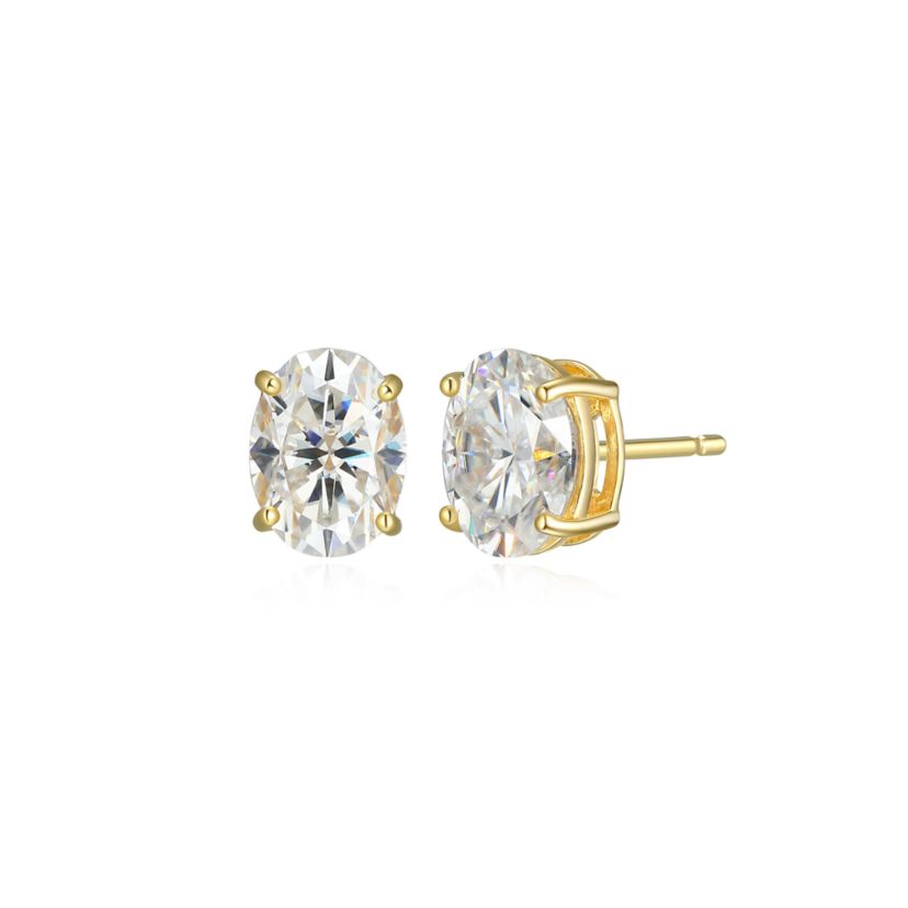 Lab Created 2.64 cttw Moissanite Oval Stud Earrings 18K Yellow Gold or Platinum Plated Sterling Silver