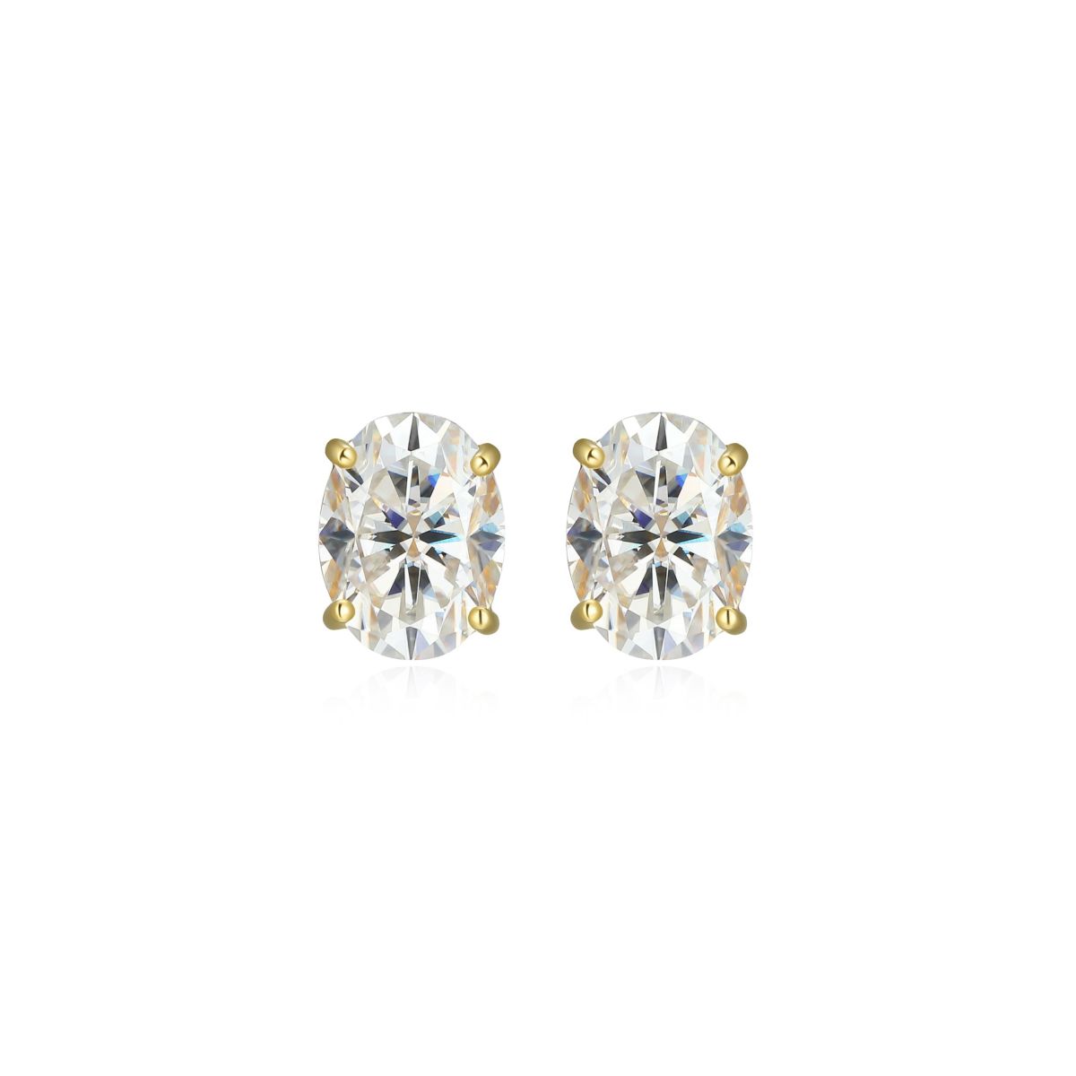 Lab Created 2.64 cttw Moissanite Oval Stud Earrings 18K Yellow Gold or Platinum Plated Sterling Silver