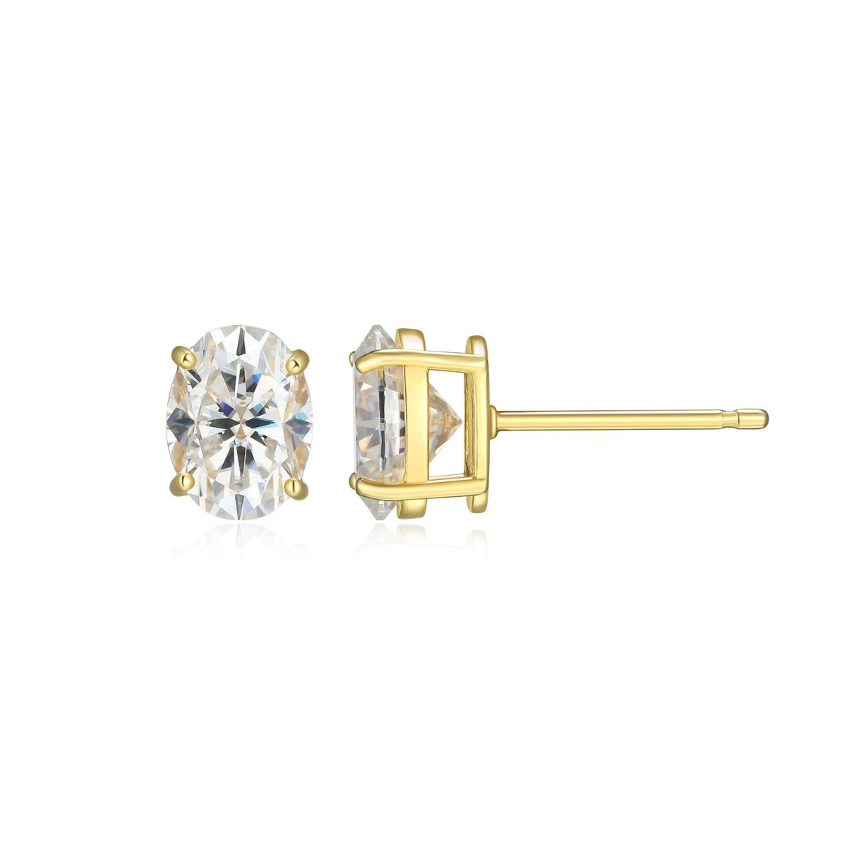 Lab Created 2.64 cttw Moissanite Oval Stud Earrings 18K Yellow Gold or Platinum Plated Sterling Silver