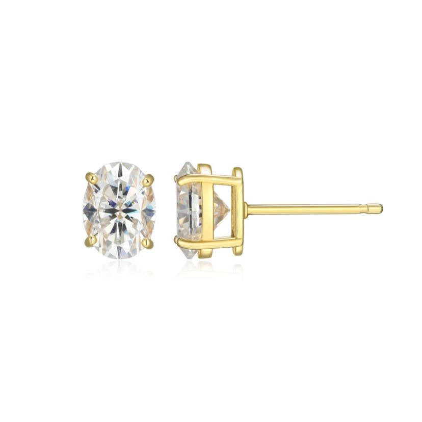 Lab Created 2.64 cttw Moissanite Oval Stud Earrings 18K Yellow Gold or Platinum Plated Sterling Silver