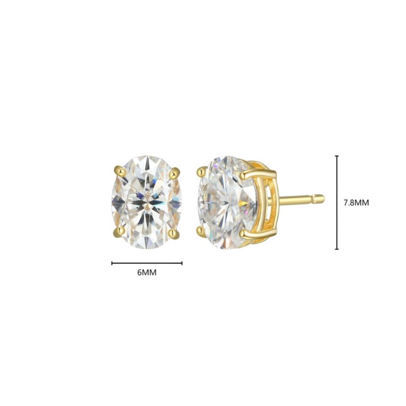 Lab Created 2.64 cttw Moissanite Oval Stud Earrings 18K Yellow Gold or Platinum Plated Sterling Silver