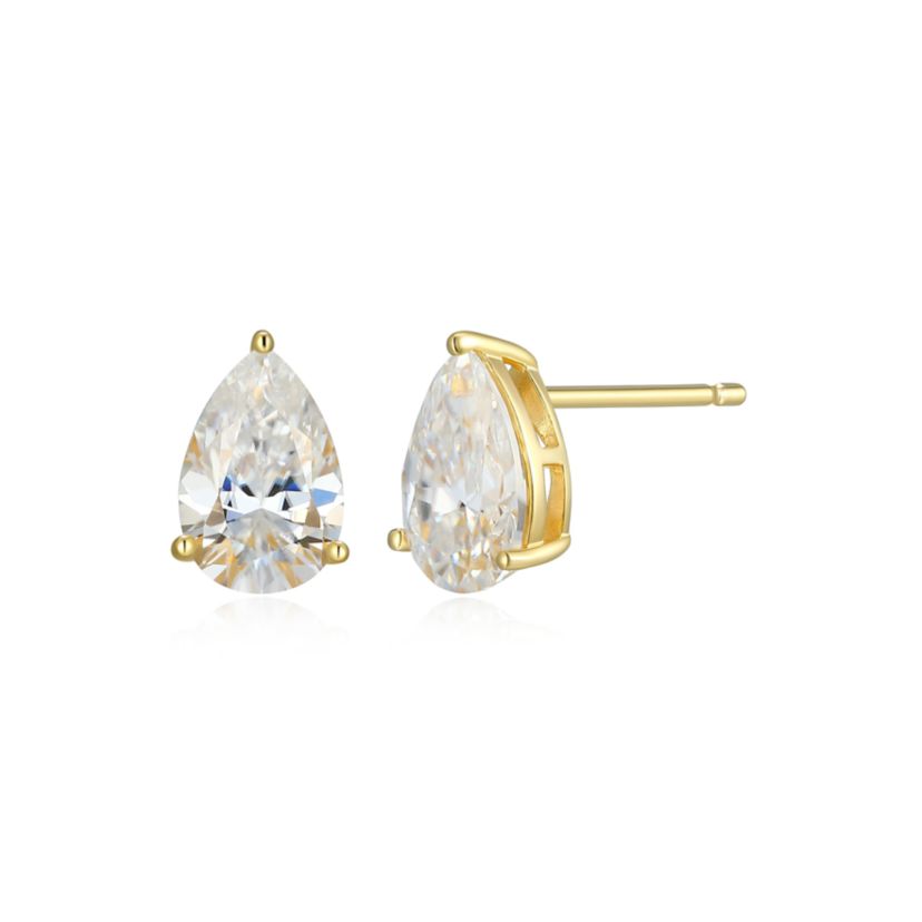 Lab Created 2.66 cttw Moissanite Pear Stud Earrings 18K Yellow Gold or Platinum Plated Sterling Silver