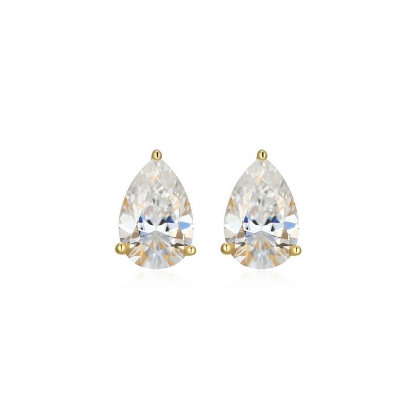 Lab Created 2.66 cttw Moissanite Pear Stud Earrings 18K Yellow Gold or Platinum Plated Sterling Silver