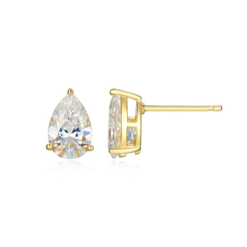 Lab Created 2.66 cttw Moissanite Pear Stud Earrings 18K Yellow Gold or Platinum Plated Sterling Silver